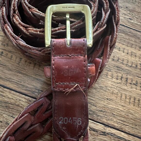 Vintage Brown Leather Braided Fishtail Belt Brass Buckle Mens Western Size 36 - Picture 3 of 7